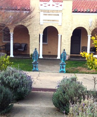 The newest residents - two Madonnas on plinths welcoming visitors to the Cloisters.